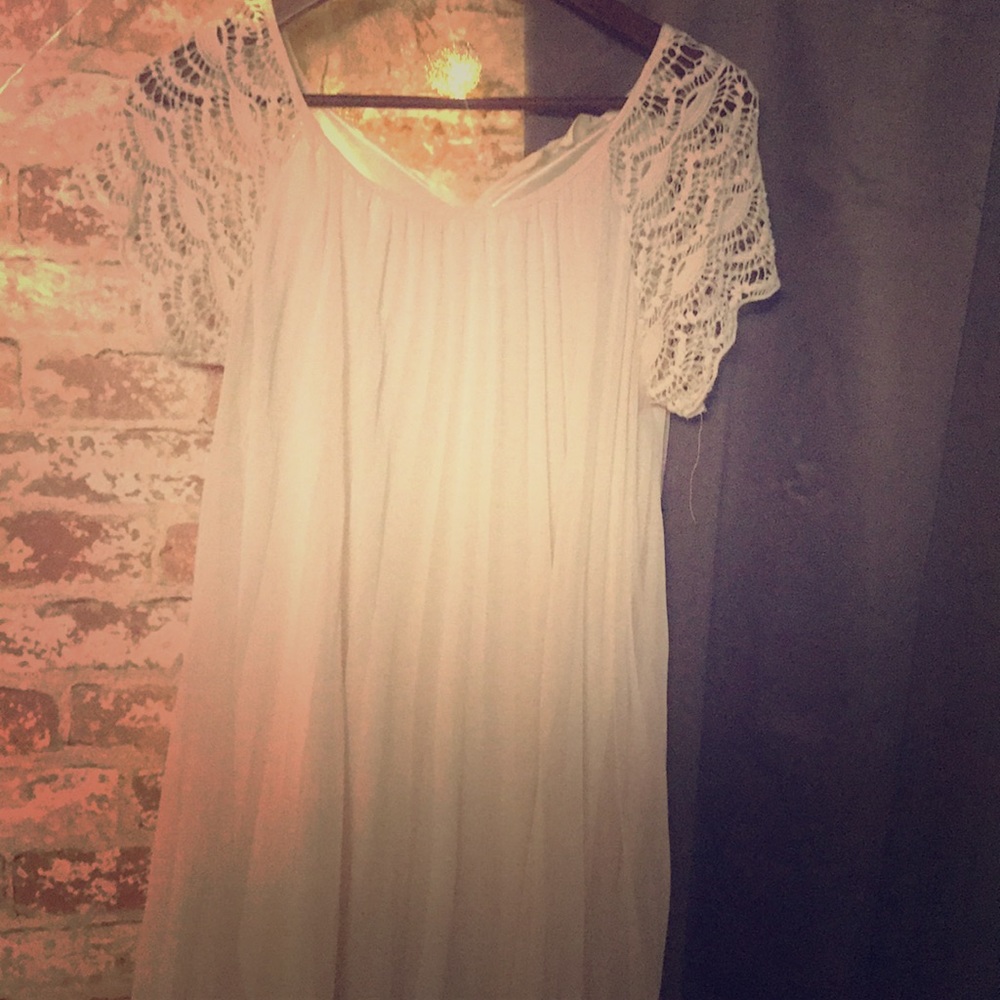 Crochet Sleeve Shift Dress, Ivory, Women’s S